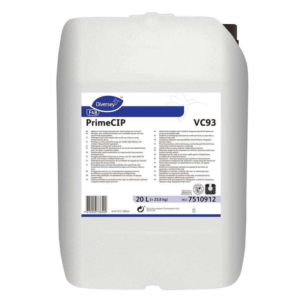 PrimeCIP VC93 20L - Reiniger voor middel-hard water voor verwijdering van vuil van verwarmde oppervlakken
